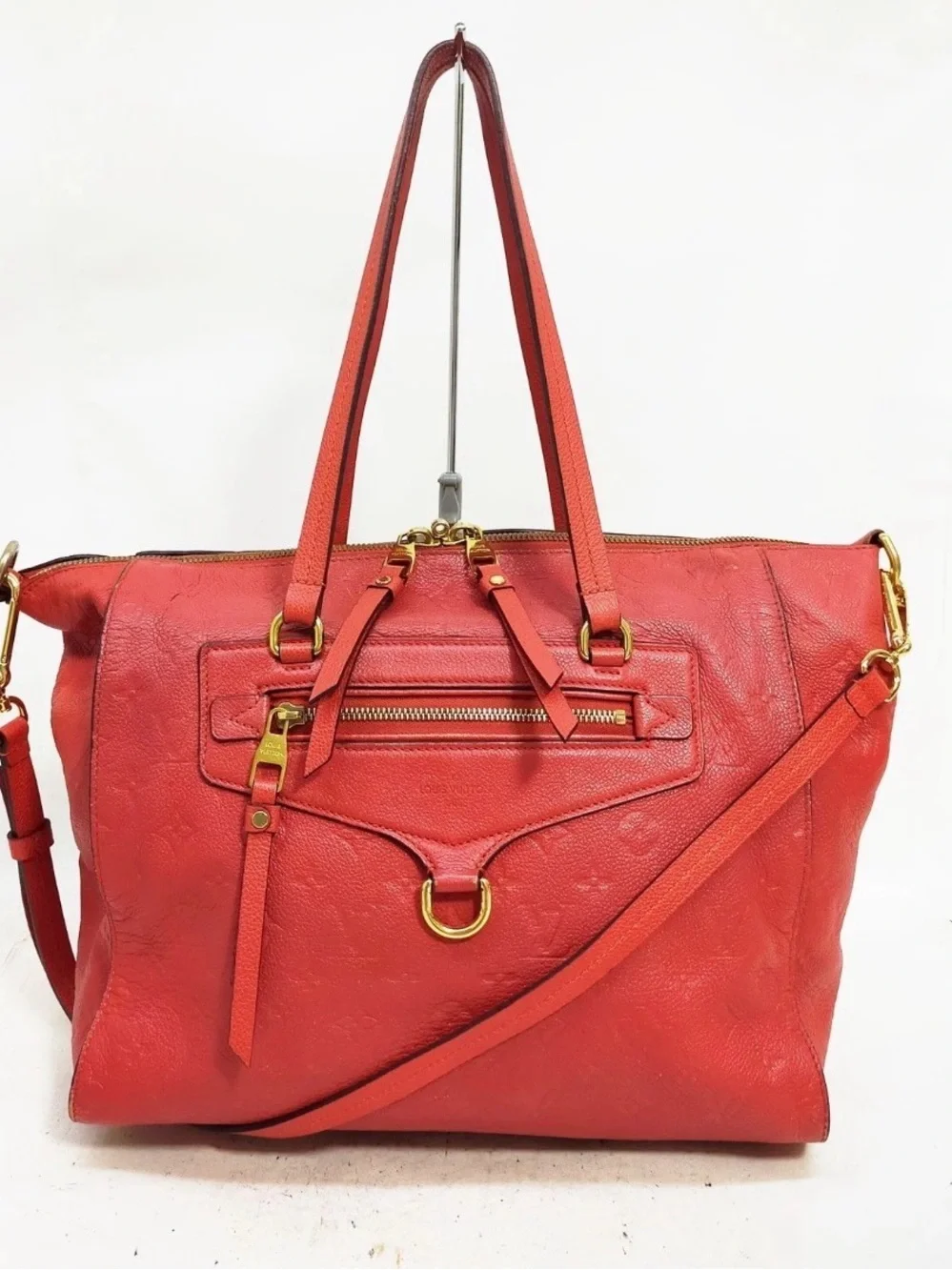 Louis Vuitton Red Empreinte Leather Shoulder Bag with Gold Hardware